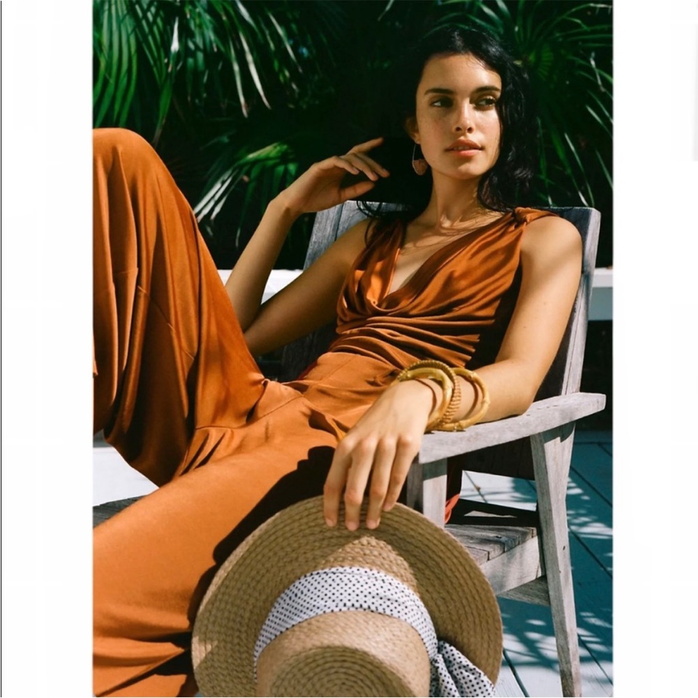 Anthropologie x Maeve • enchantment jumpsuit in copper rust sz XS